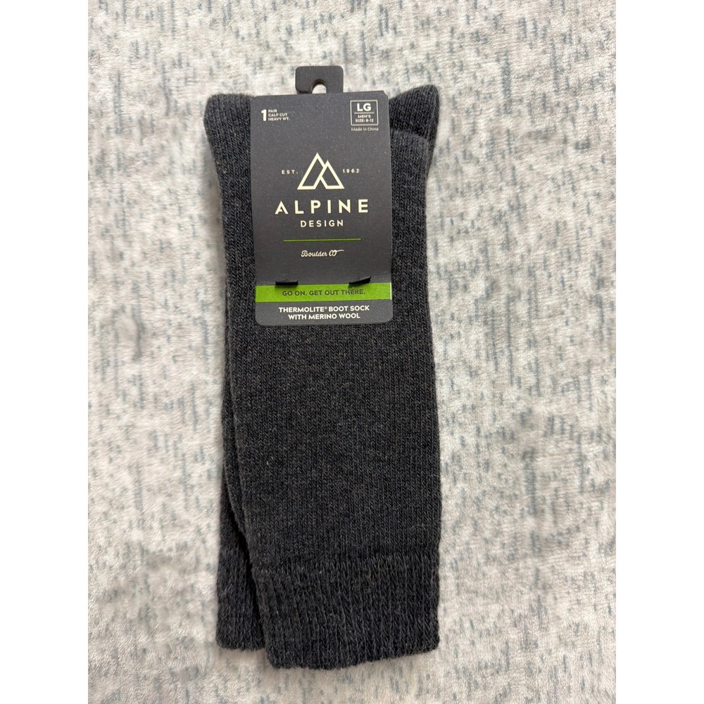 Alpine Design Mens Thermolite Merino Wool Boot Socks Grey Heavyweight Large 8-12